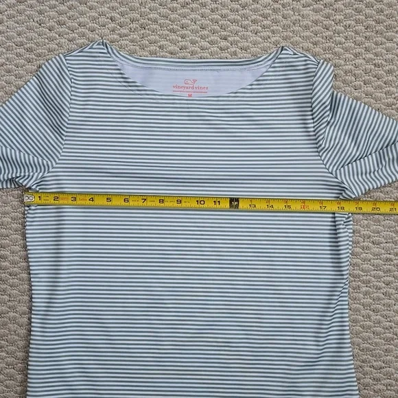 Green and White Striped Vineyard Vines Slub Shirt Size Medium - Picture 8 of 9